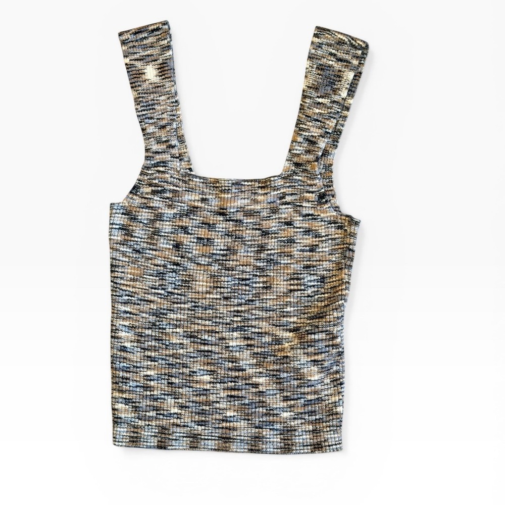 Abercrombie & Fitch Ribbed Knit Tank Top Brown Blue Square‎ Neck Medium Y2K Boho